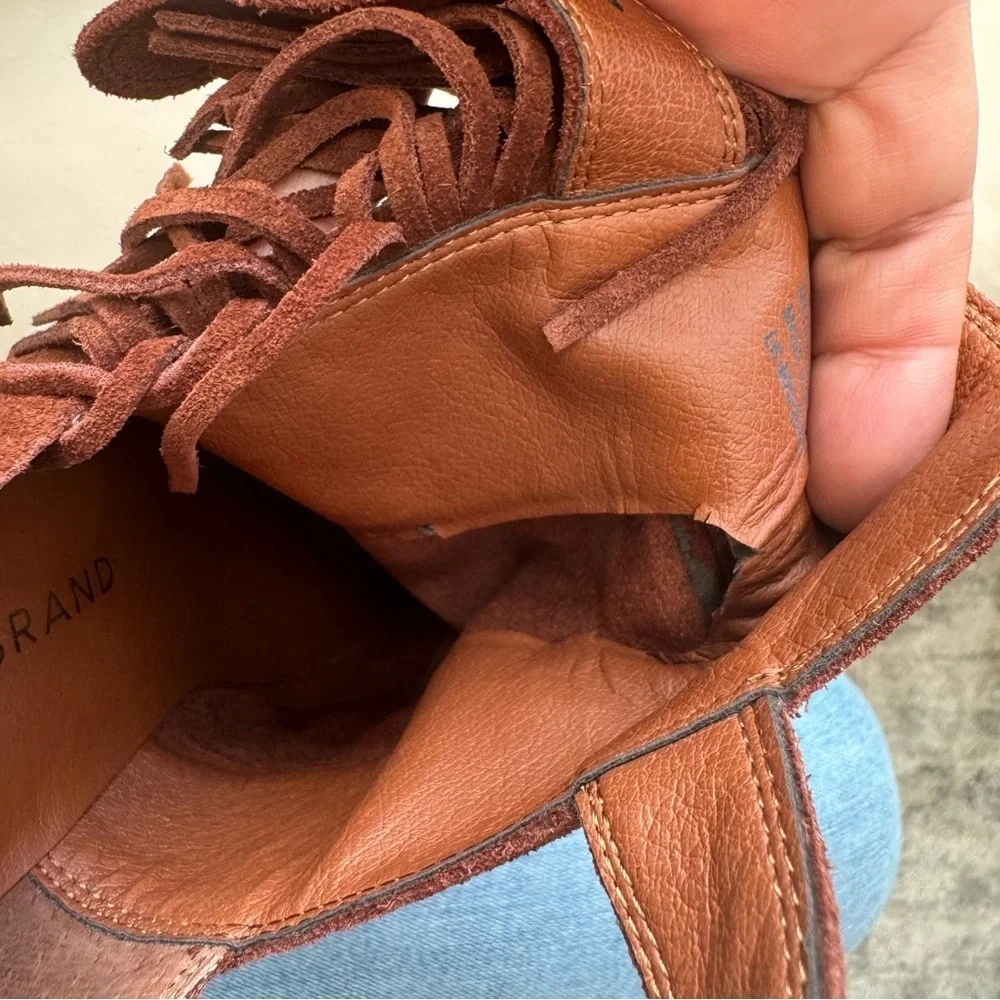 Lucky Brand Makenna Brown Suede Ankle Boots Square Toe Fringe Boho 7.5